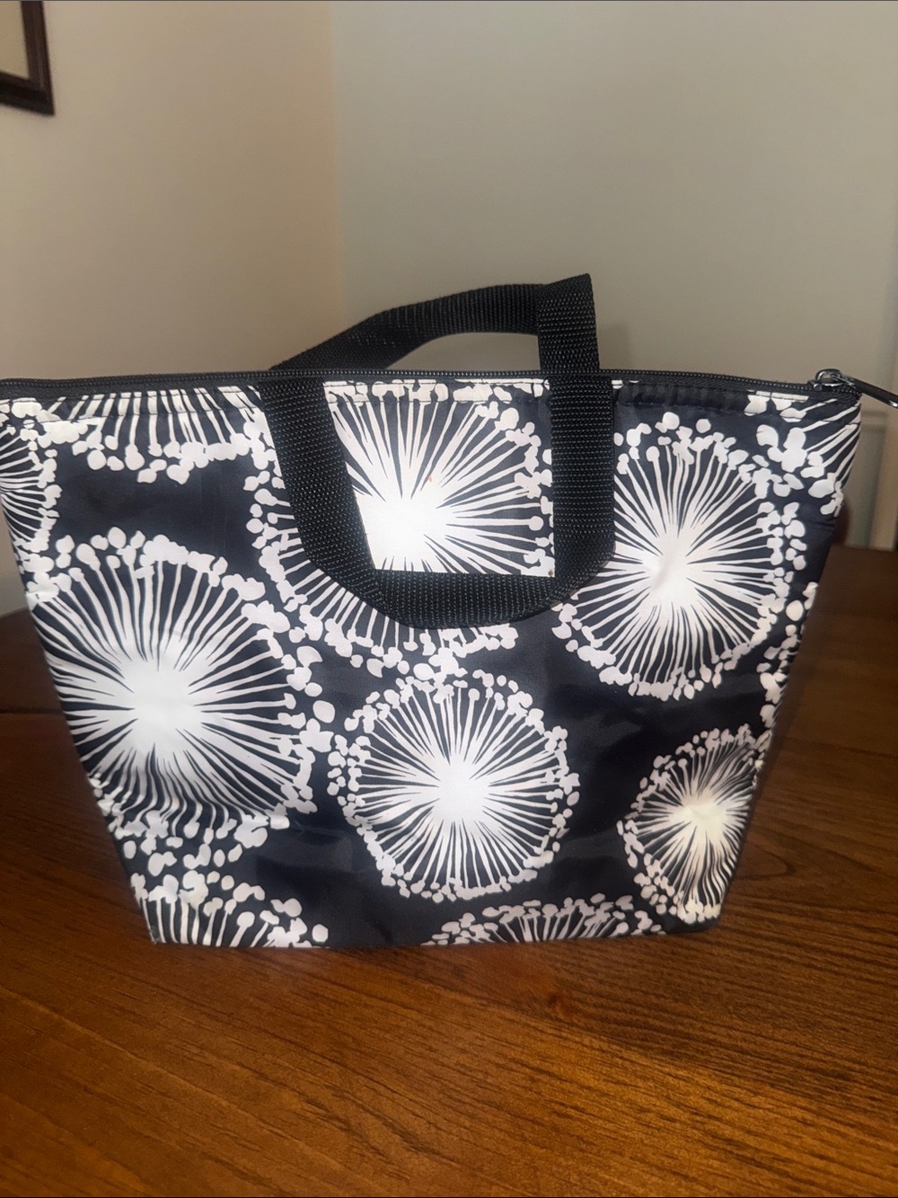 thirty-one Black and White Polka lunch Tote with Floral Top - Picture 3 of 14